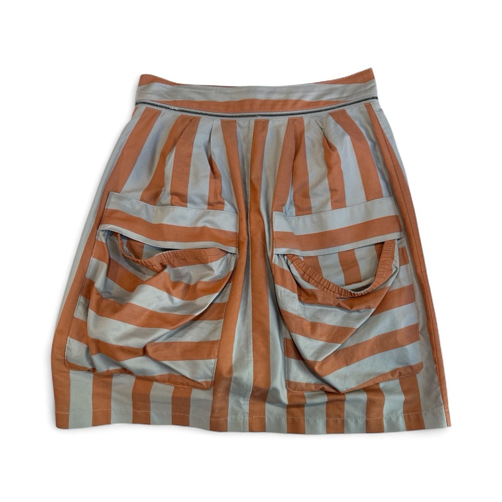 Emporio Armani Tan and Gray Striped A-Line Skirt